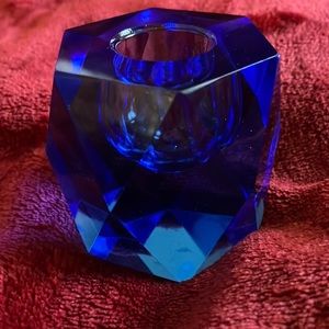 COBALT BLUE ART DECO MCM CRYSTAL CANDLE HOLDER